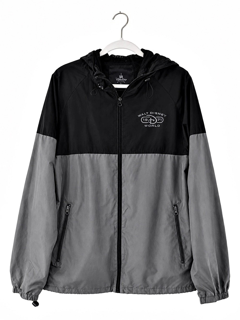 Disney Parks Walt Disney World 1971 Hooded Windbreaker Men M Black Gray